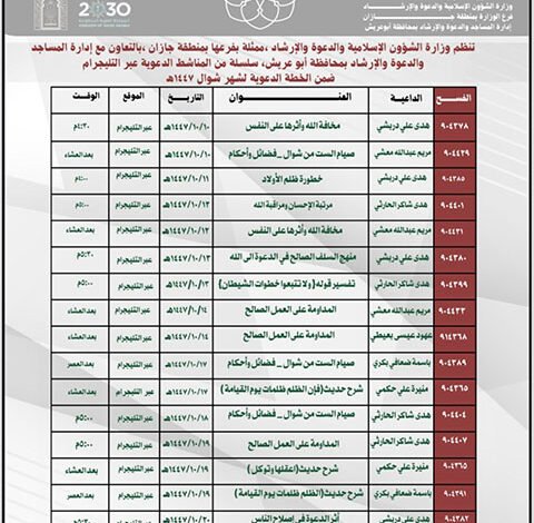 الشؤون الإسلامية تنظم سلسلة من المناشط الدعوية النسائية بمحافظة أبو عريش عبر الاتصال المباشر