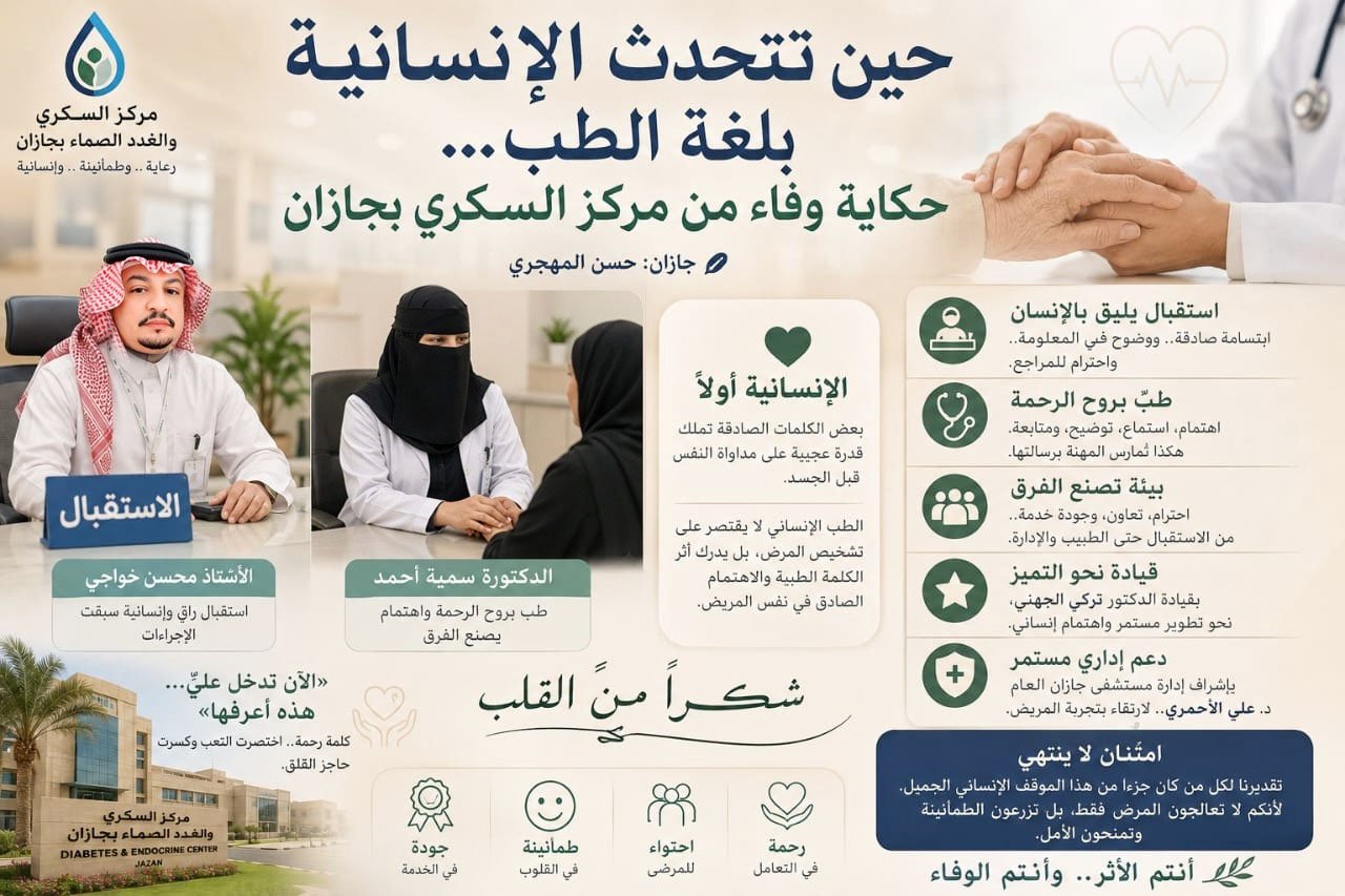 حين تتحدث الإنسانية بلغة الطب… حكاية وفاء من مركز السكري بجازان