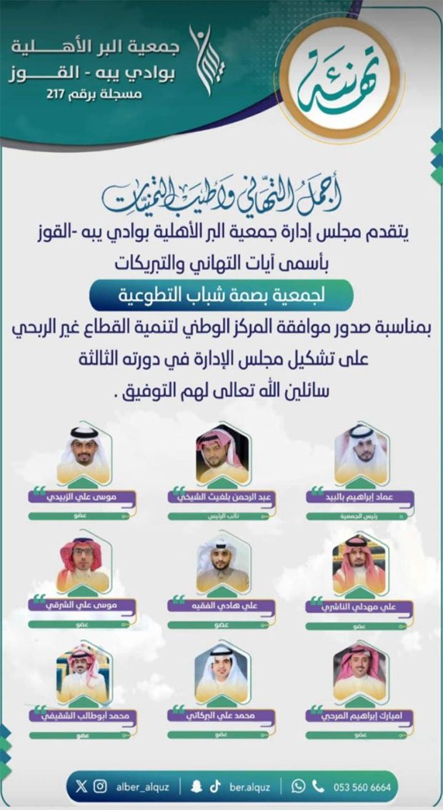 جمعية بصمة شباب التطوعية تتلقى التهاني بمناسبة اعتماد مجلس إدارتها للدورة الثالثة